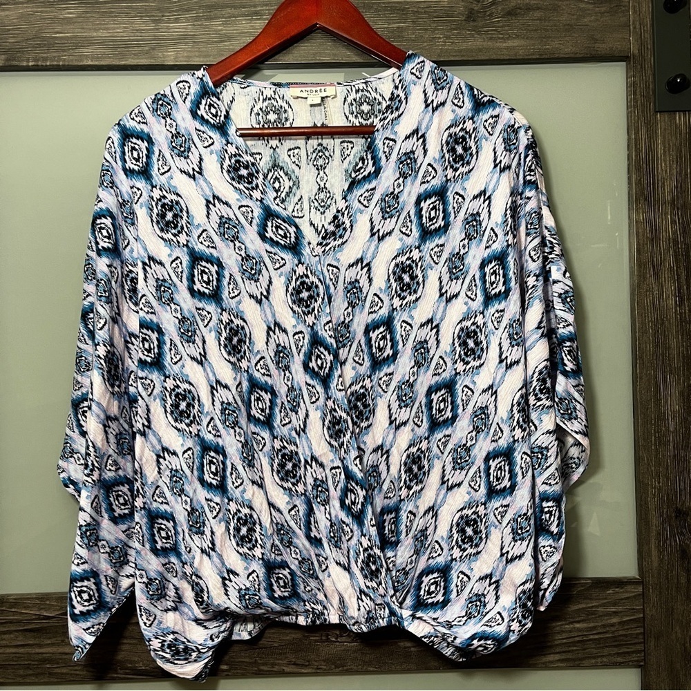 ANDREE BY UNIT Boho Slouchy Patterned Flowy Blouse Women's Size L Festival - Picture 2 of 10